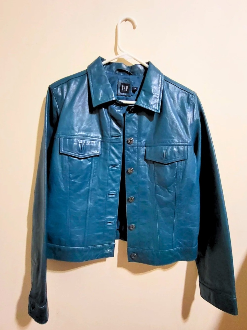 GAP Teal Blue Leather Button-Front Jacket